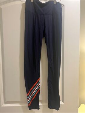 Tory Sport Navy Leggings with Multicolor Diagonal Stripes